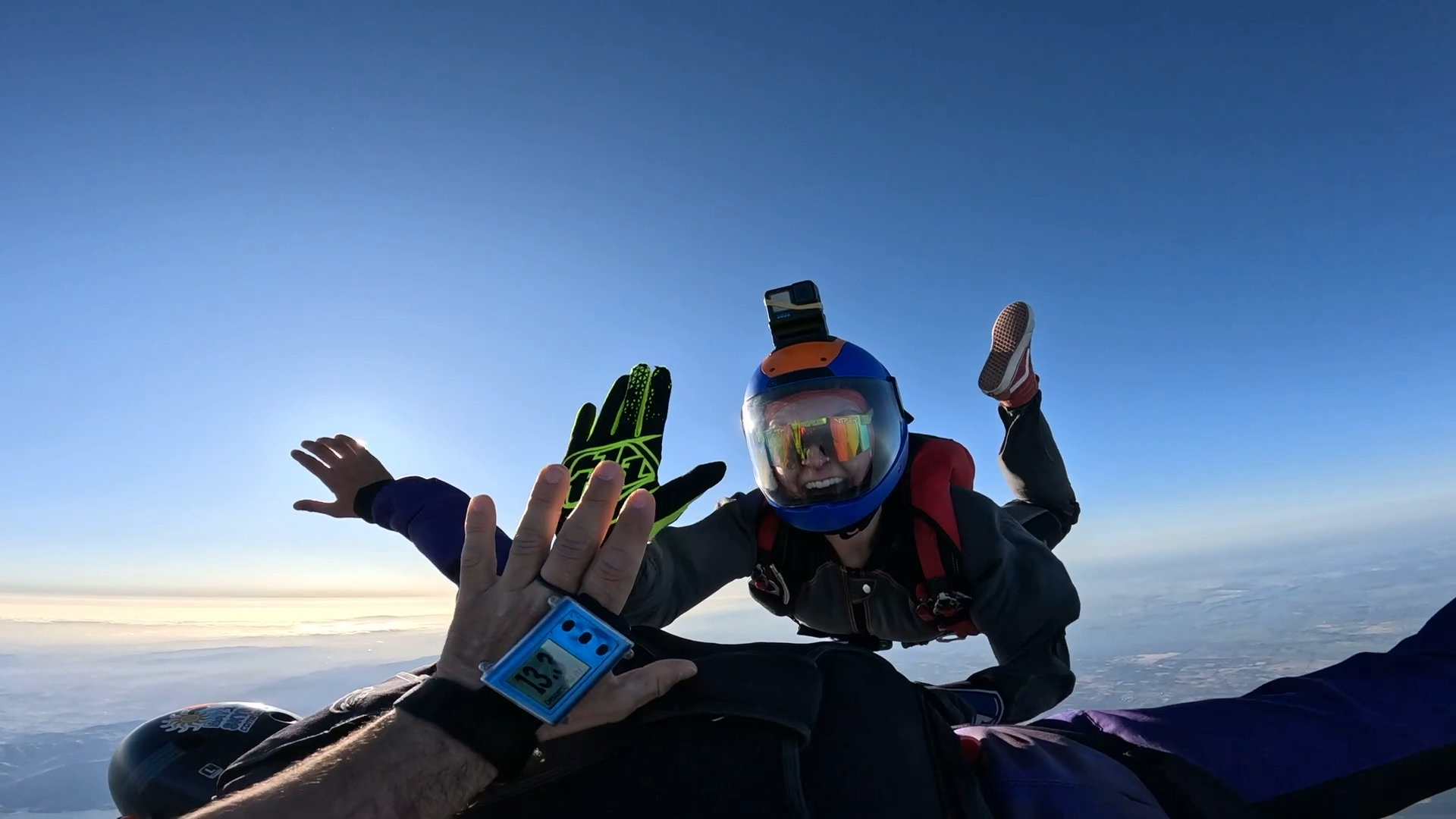 Successful jump celebration